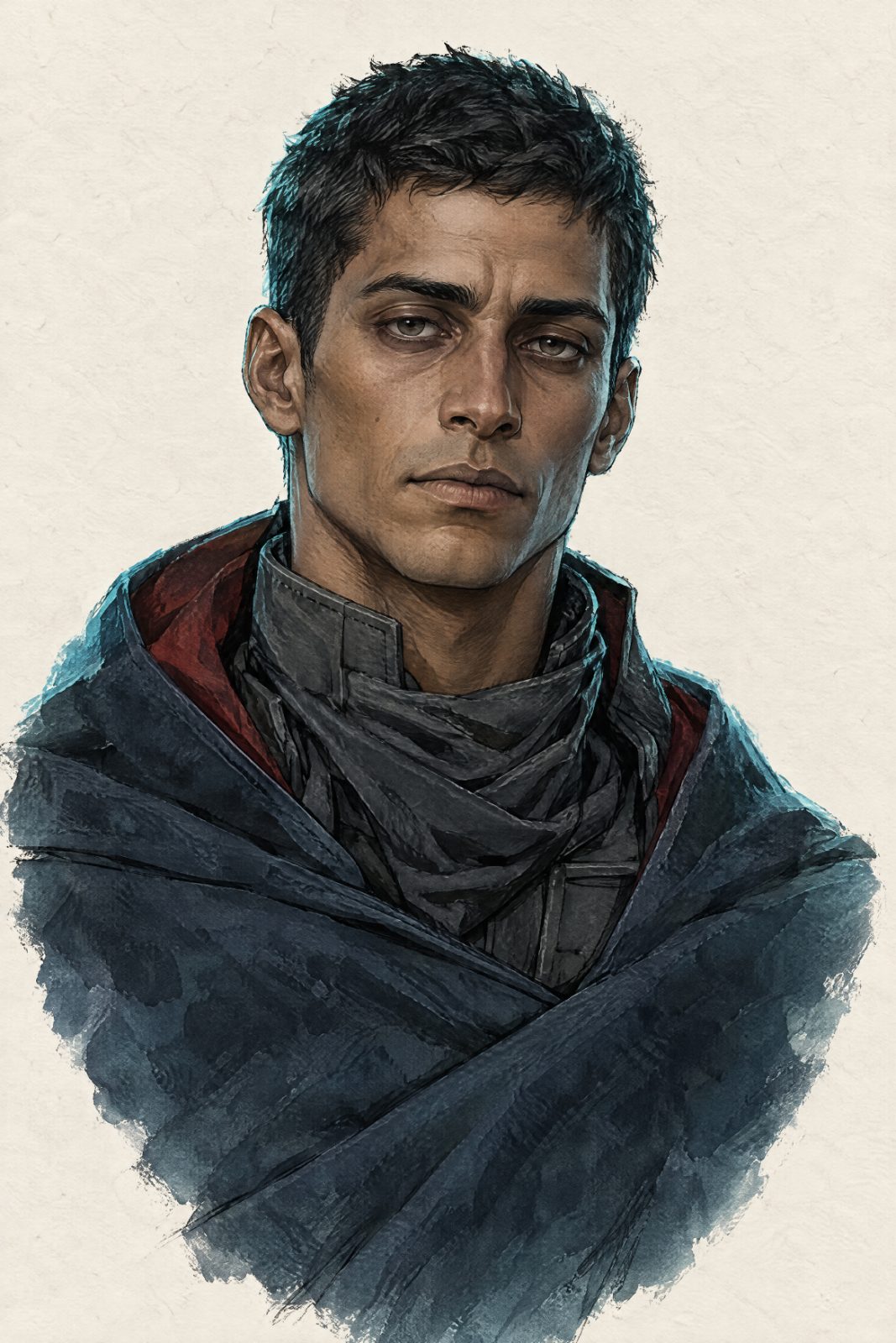 Concept portrait of the Listener in a dark wrapped cloak