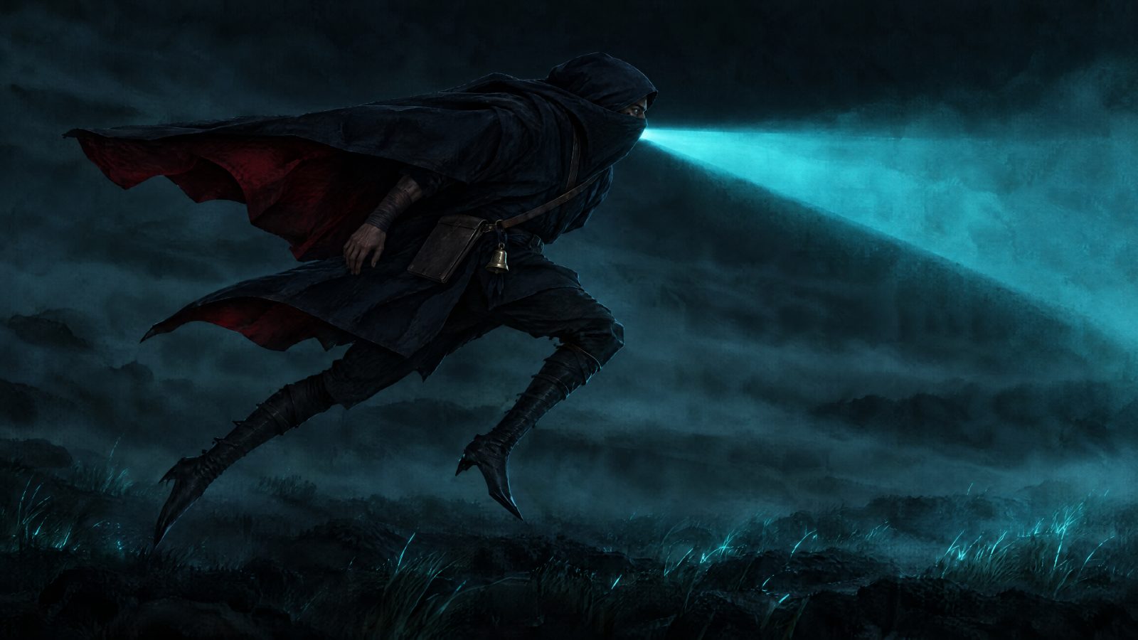 Concept: the Listener leaps, projecting a cone of cyan light