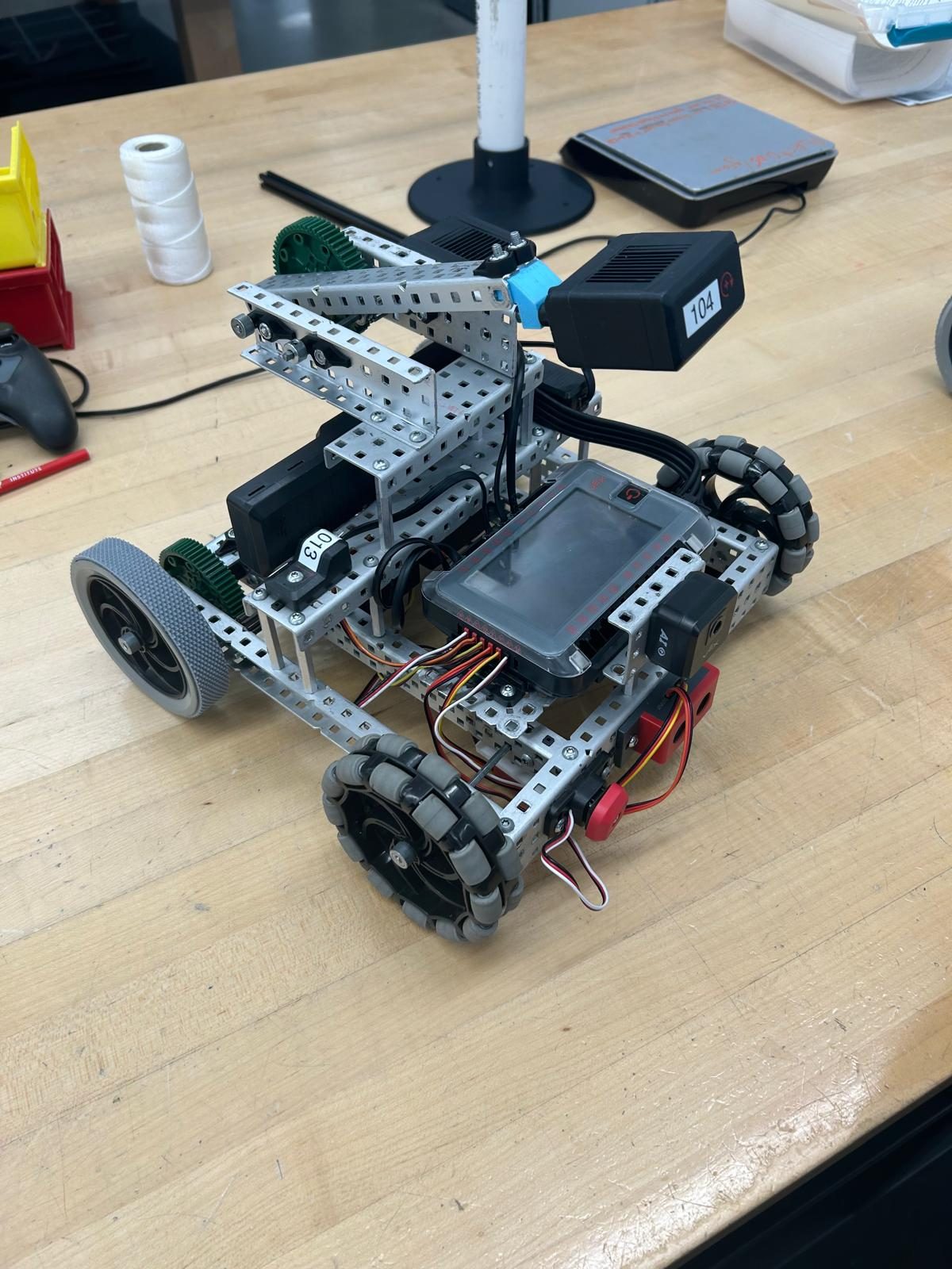 Three-quarter view of the VEX robot on a lab bench